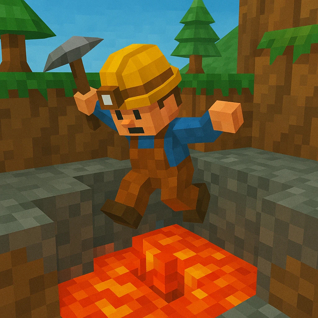 Miner digging straight down and falling into lava.
 emoji