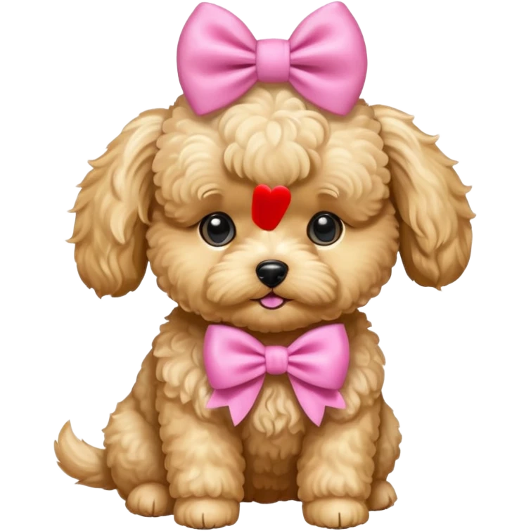 Golden maltipoo dog with pink bow k bow that is very poise emoji