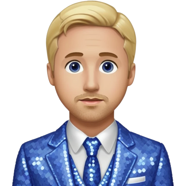 Ryan Gosling with blonde hair, periwinkle sequin suit emoji