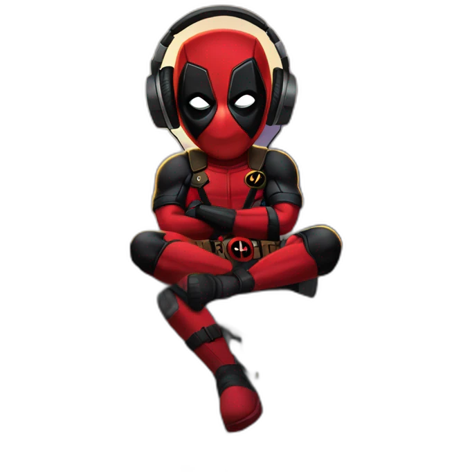 Deadpool-listening to music with headphones- on a bridge emoji
