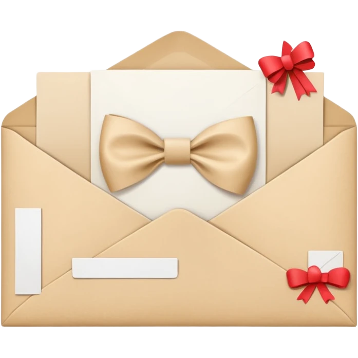 an open beige envelope with a bow with a letter sticking out of it emoji