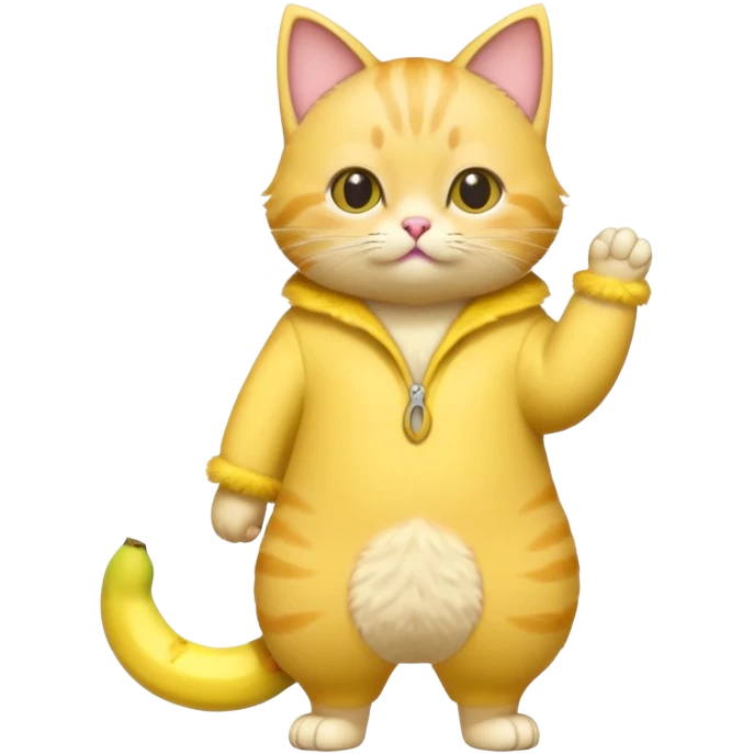 A cat with banana clothing and standing up emoji
