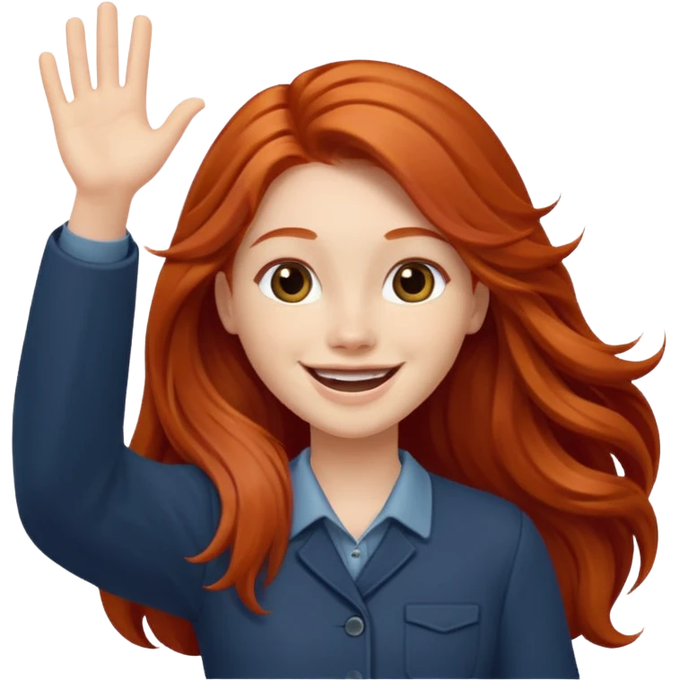 Excited long haired redhead waving emoji
