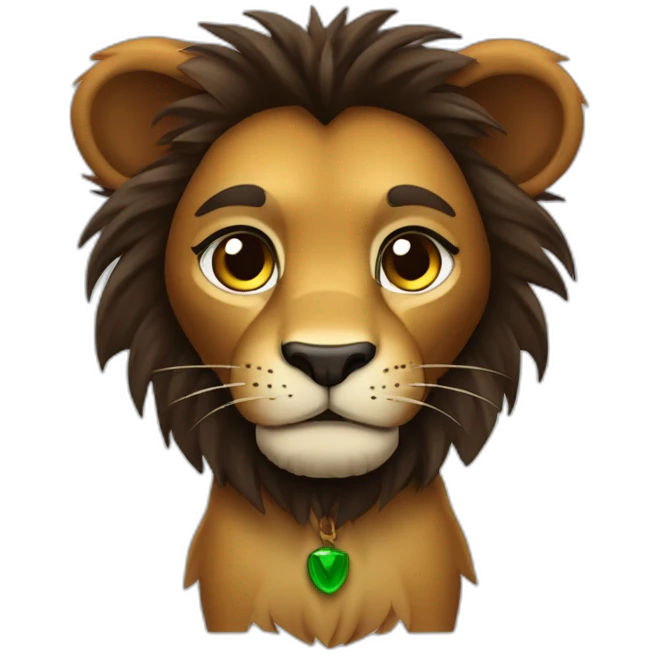 Lion crinière noire fourrure marron yeux verts   emoji