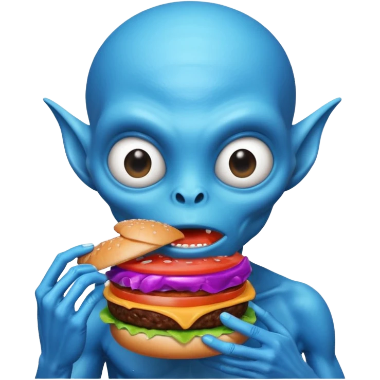 blue alien eating burger emoji