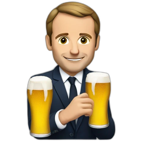 macron avec un bière emoji