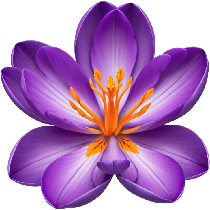 saffron crocus flower, top view, vivid purple petals, orange center emoji