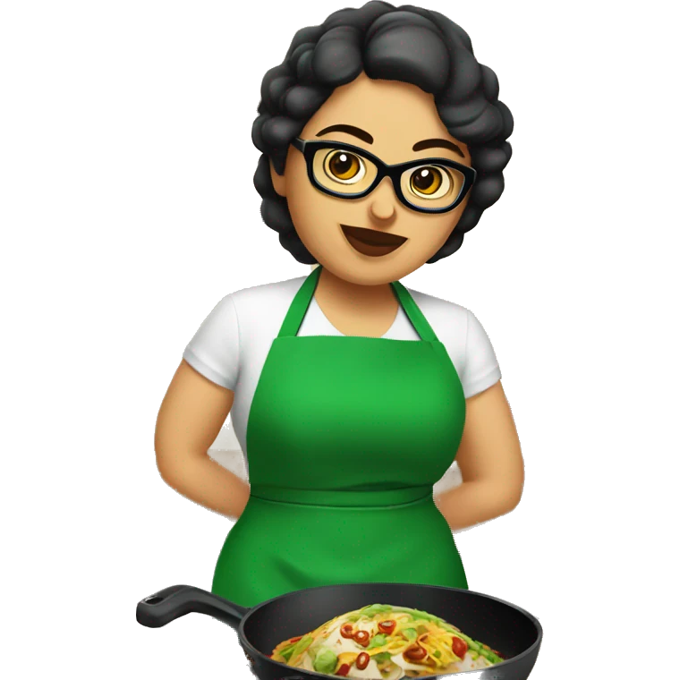 mexican chubby lady green apron  with glasses cooking tacos emoji