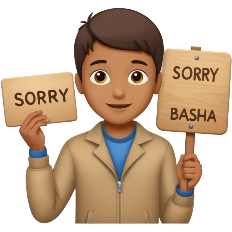 Boy with sign written sorry bhasha 😭 crying enoji emoji