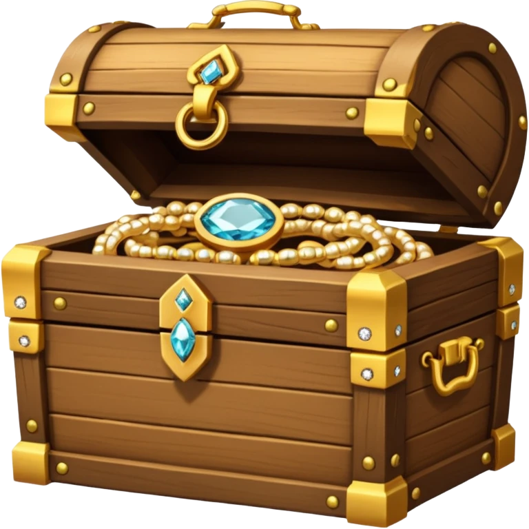 treasure chest with jewelery, rings and necklace in it emoji