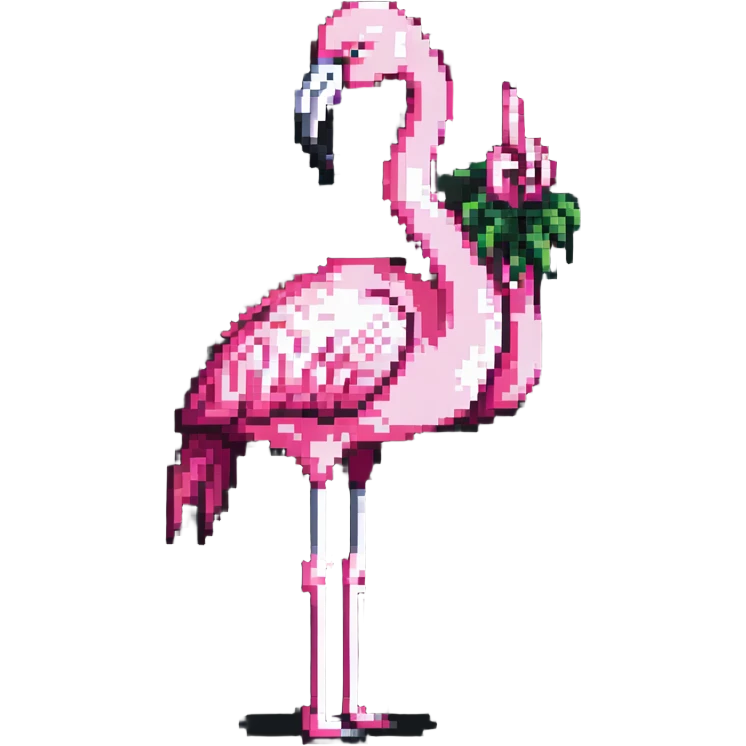 flamingo showing middle finger, pixel art emoji