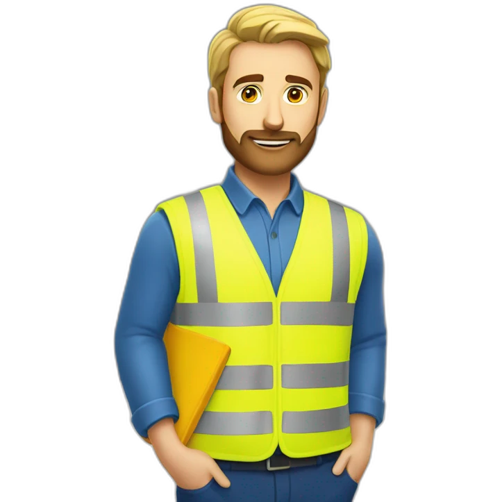 Ikea manager blue eyes beard with laptop and yellow security vest emoji