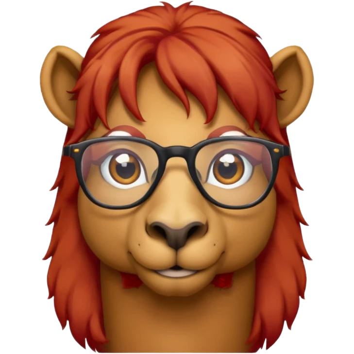 camel face with red hair and glasses emoji