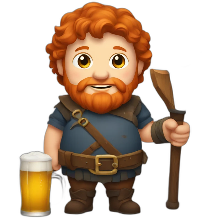 Fat redhead dwarf holding beer and pickaxe emoji