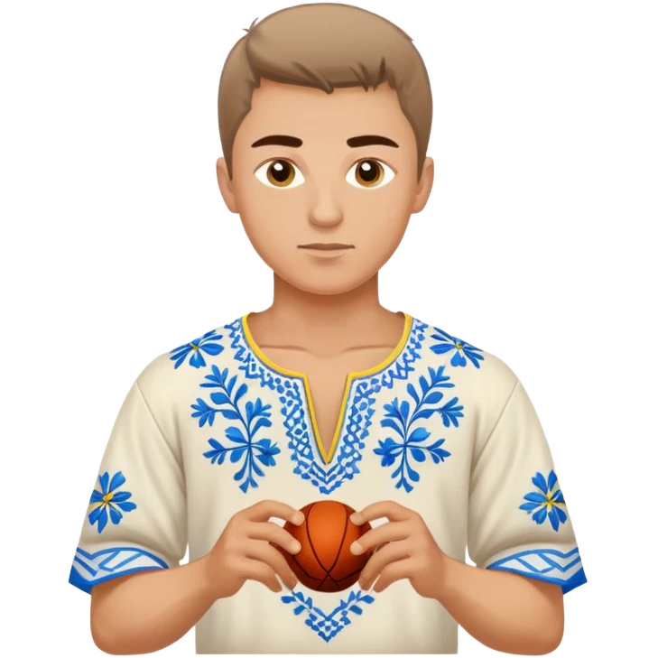 Ukrainian young man wearing traditional embroidered vyshyvanka shirt playing sports emoji
