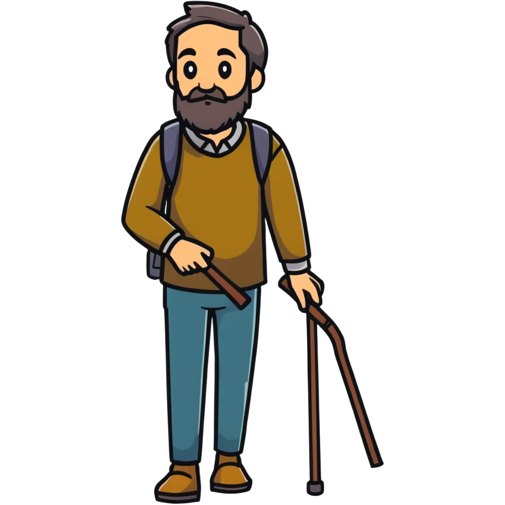 Beared man with walking stick emoji