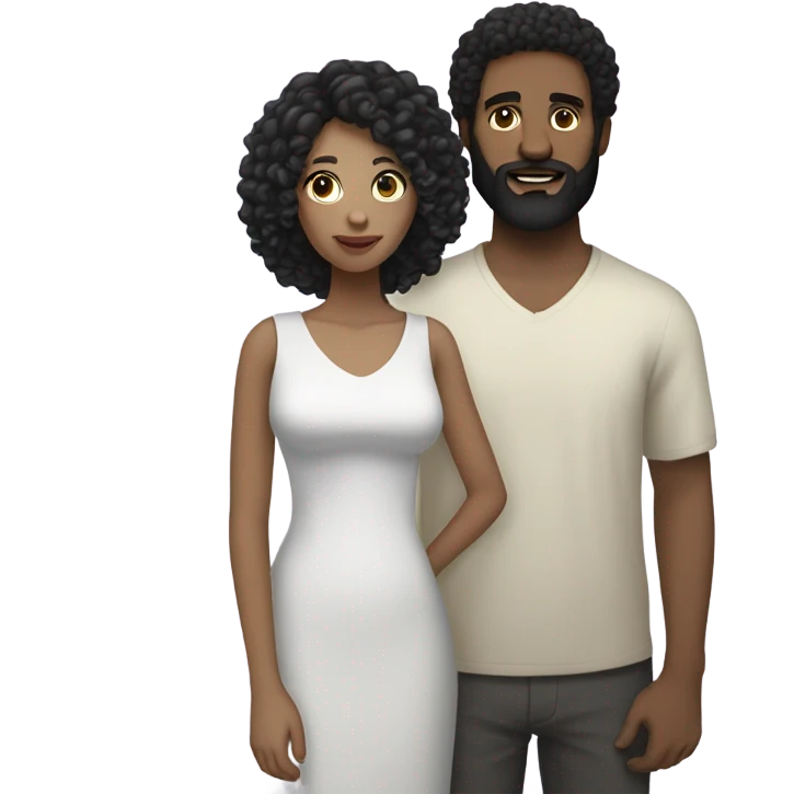 white-skinned woman with curly black hair together with a bearded white-skinned man emoji