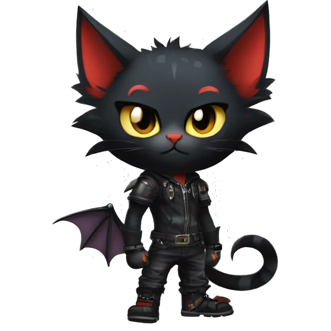 Cool Edgy Punk Litten-Nargacuga-Cat with black bat-wing-ears full body emoji