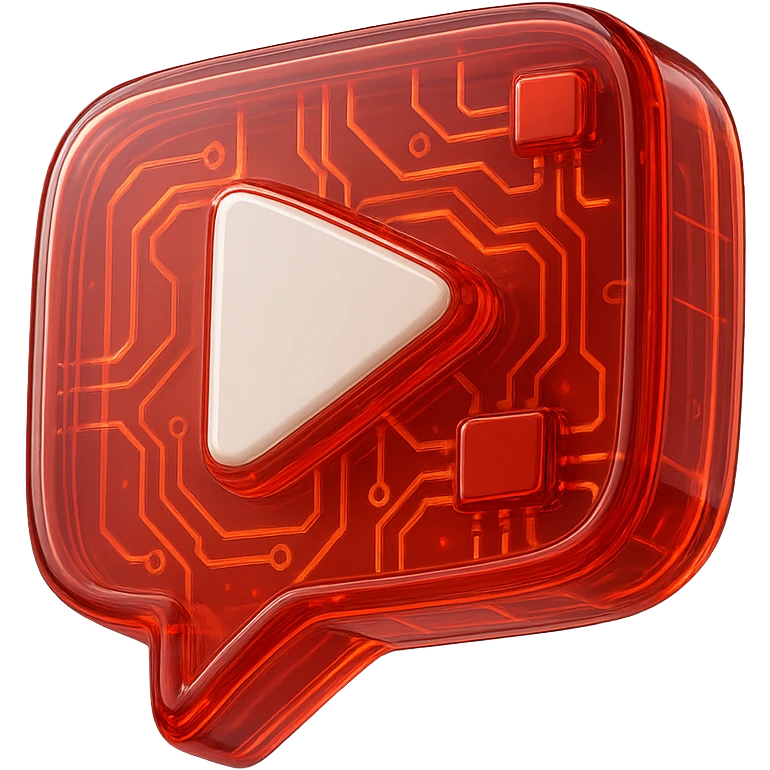 red speech bubble with inside a big red YouTube white play button, very glossy circuit style, white emoji