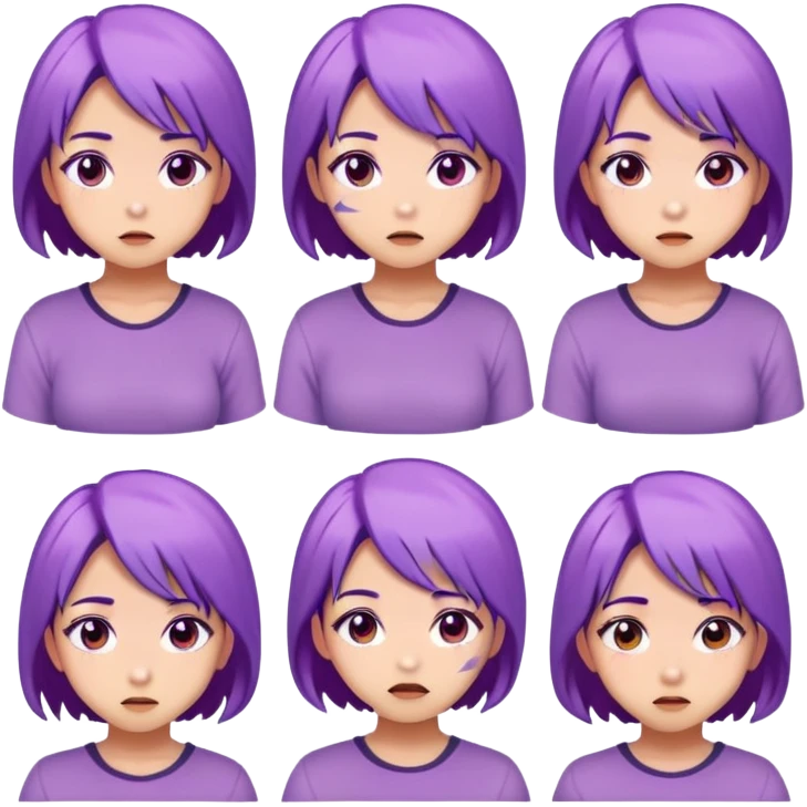 Аниме девочка с фиолетовыми волосами. Сделай все стандартные эмоции emoji
