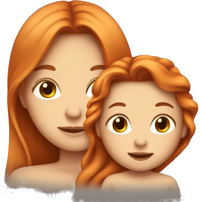 Girl with long orange hair holding baby boy with brown hair  emoji