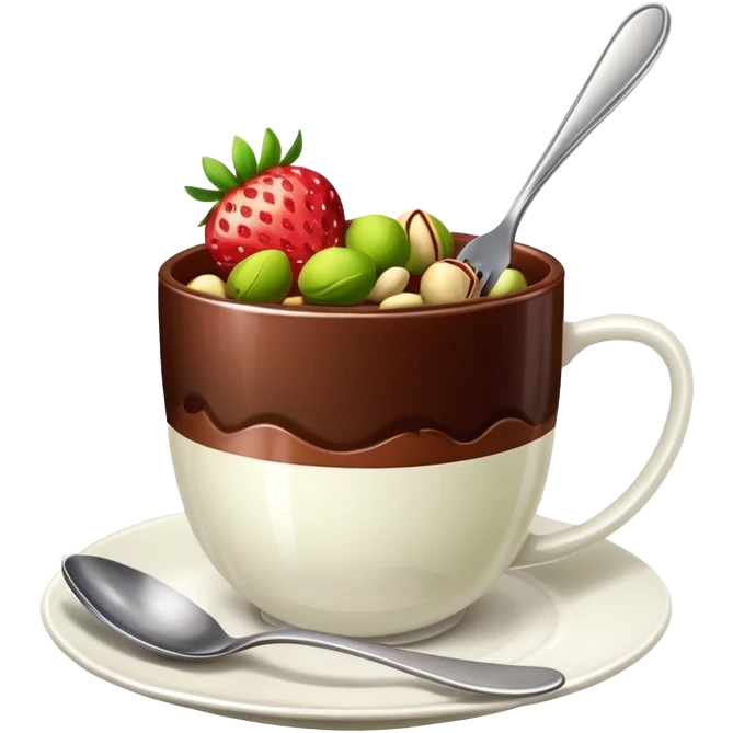 Dubai chocolate with pistachio and strawberry inside of a cup with a fork emoji