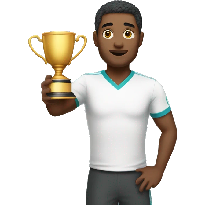 a man wth a champion cup emoji