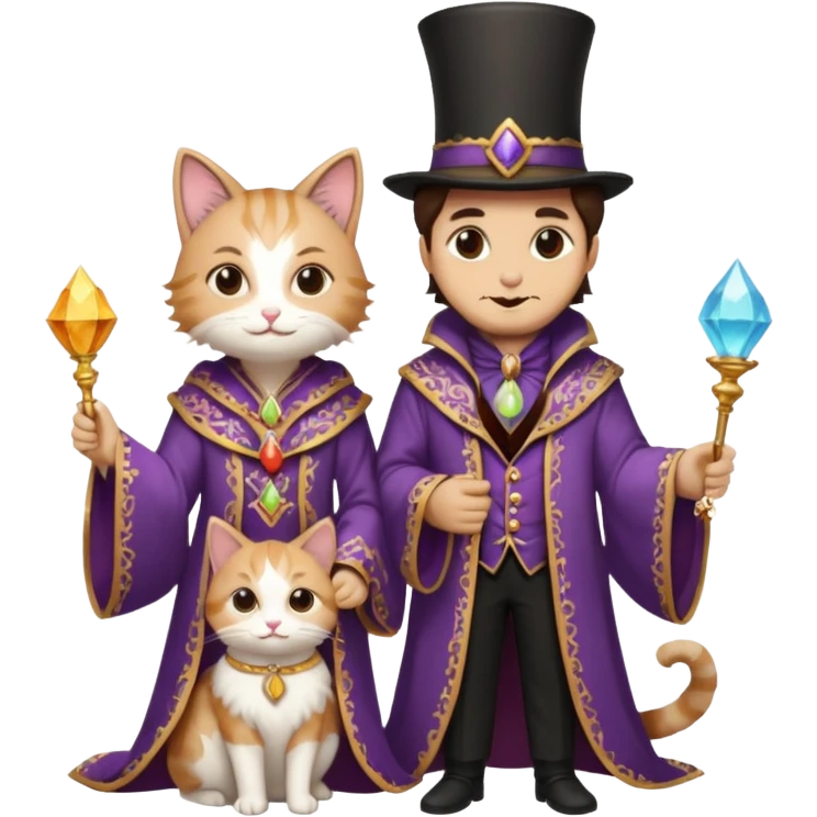 magician couple and their pet cat emoji