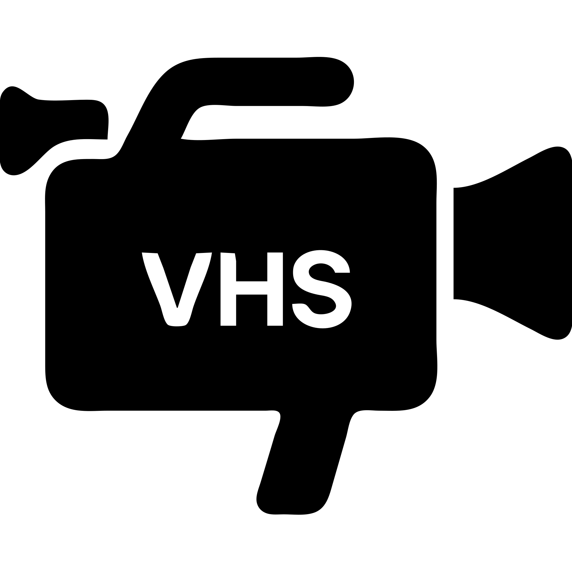 A Sony VHS video camera in a black filled icon style, with a viewfinder. emoji