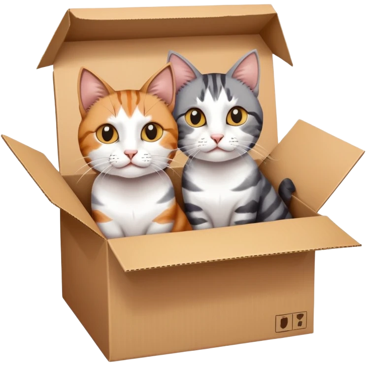schrodinger's cat: two cats in cardboard box, one dead and one alive emoji