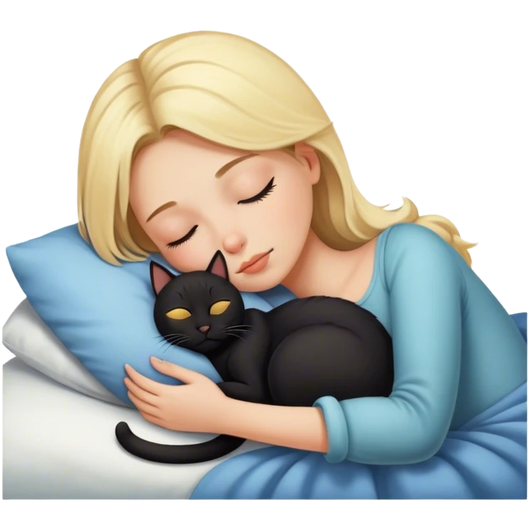 Blonde girl sleeping with black cat emoji