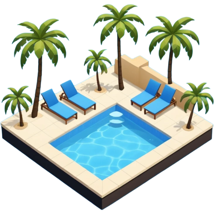 Spanish airbnb pool, palm trees isometric exterior emoji