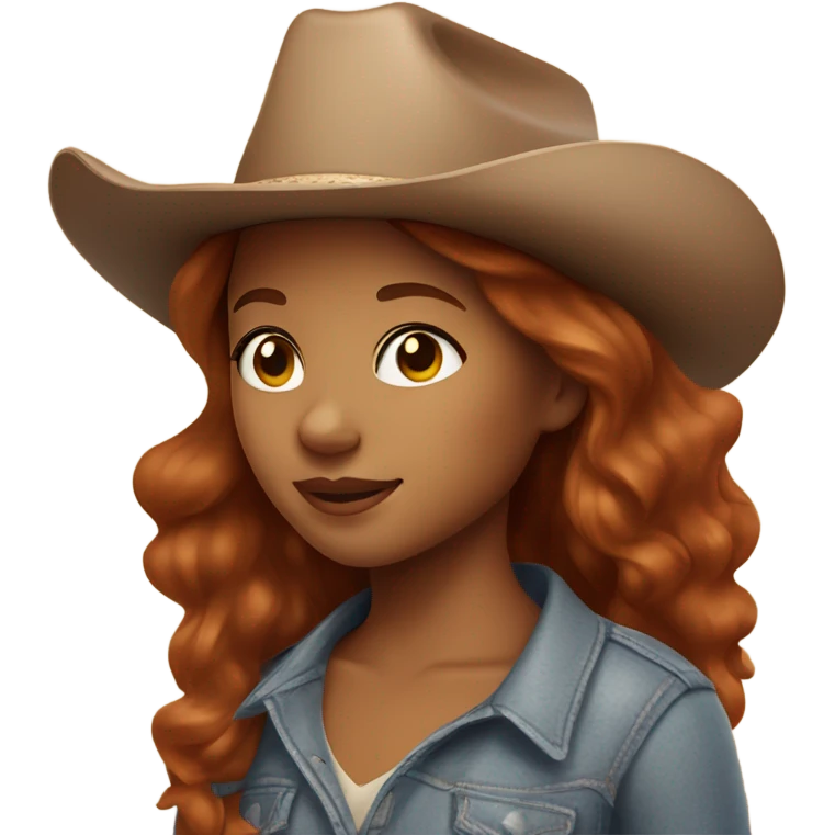 Biracial redhead girl with light brown eyes cowboy hat walking her cow emoji