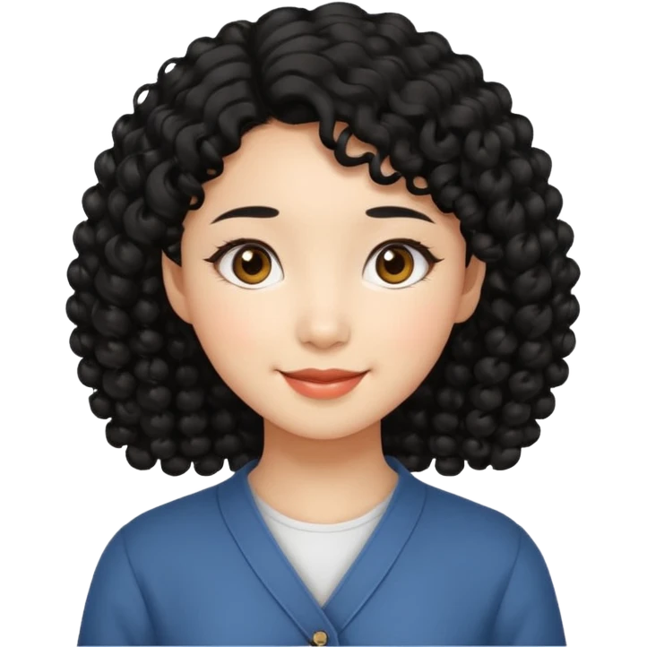 Asian girl with black curly hair emoji