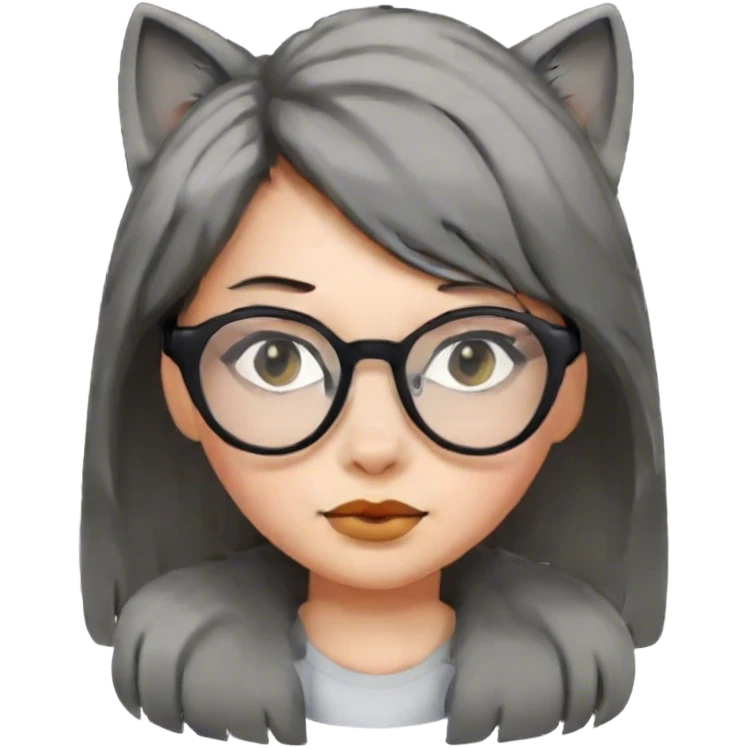 Girl with wolfcut hair and blacl glasses emoji