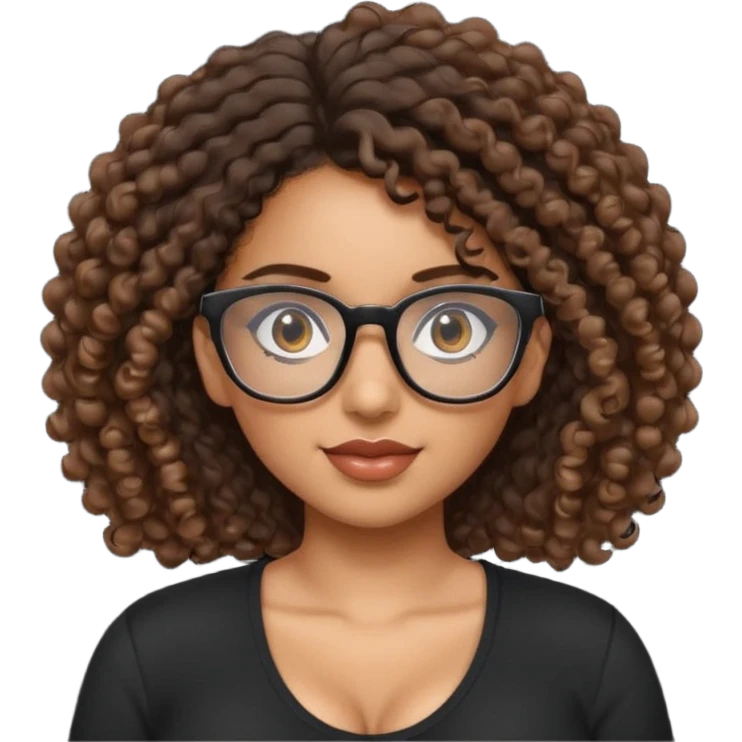 A mixed girl with rectangle glasses, the girl is wearing a black shirt, the girl has brown curly hair  and the girl has big boobs  emoji