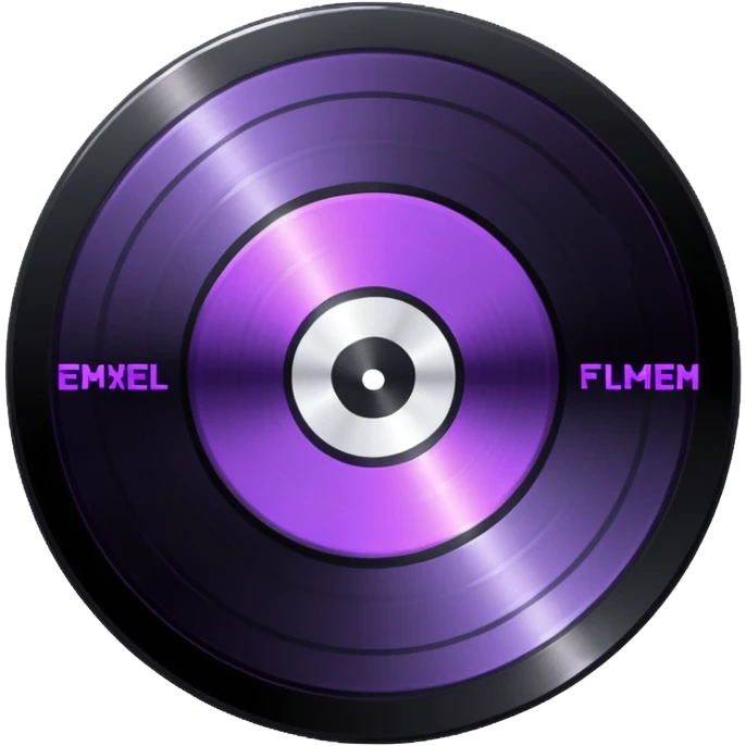 black pixel art record disc with a purple middle label, pixel art emoji