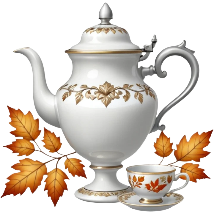 Silver samovar and autumn and a cup emoji