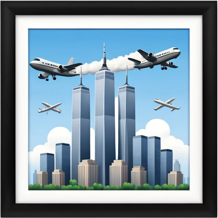 Twin towers with airplane hitting them  emoji