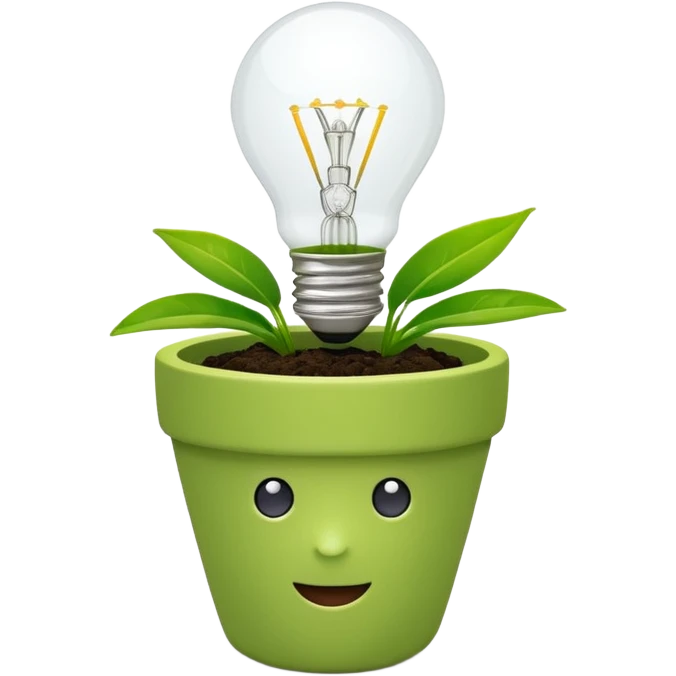 small plant pot with a lightbulb growing out, symbolizing innovation and start-up growth emoji