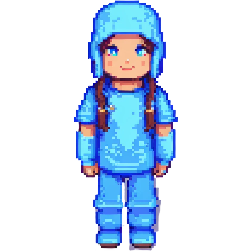 Extract and isolate the character in the blue outfit, preserving the original Minecraft pixel art style, colors, and details, with a transparent background. emoji