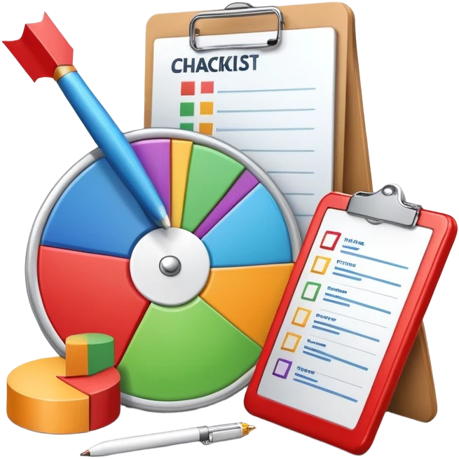 An icon featuring a pie chart, a clipboard with a checklist, and a megaphone, symbolizing management and marketing. The design includes upward-trending graphs and a target with an arrow, representing strategy and success. Transparent background highlights business organization and promotion. emoji
