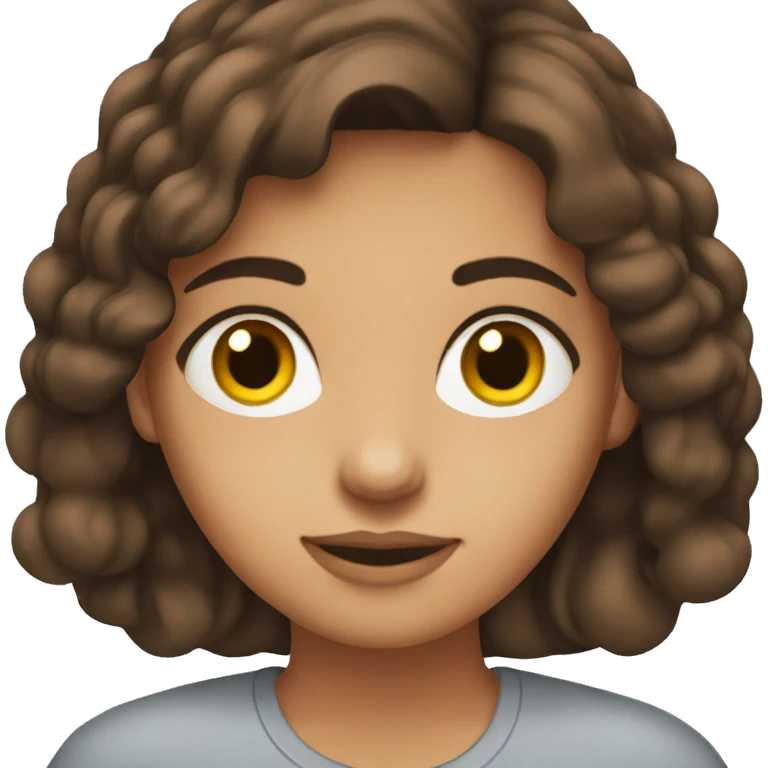 brunette girl with brown eyes on her computer emoji