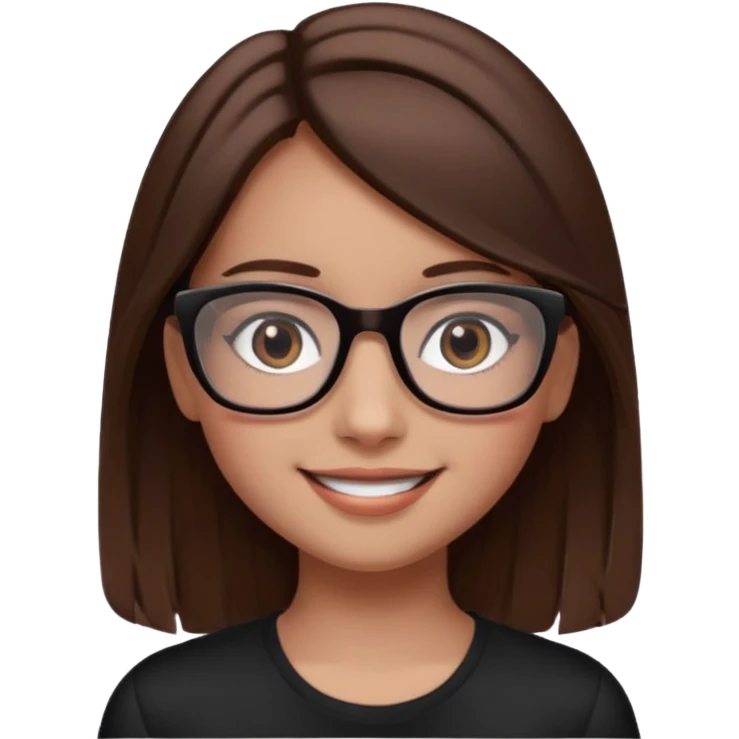 une ado, brune aux cheuveux tres fonces longs lisses blanche, ,lunettes carres noires, yeux bruns fonces joues rose emoji