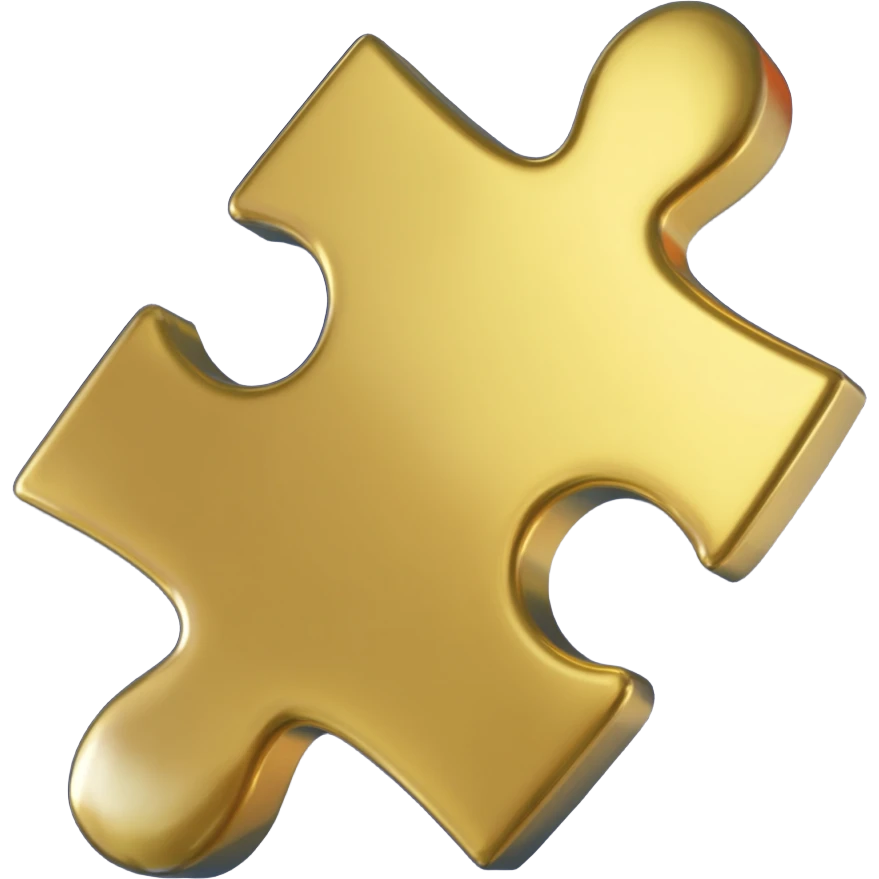 3D golden puzzle piece emoji #E9CB76, polished metal texture, floating on a deep midnight blue background #11263B, soft dramatic studio lighting, cinematic rim light, high quality 8k render. emoji