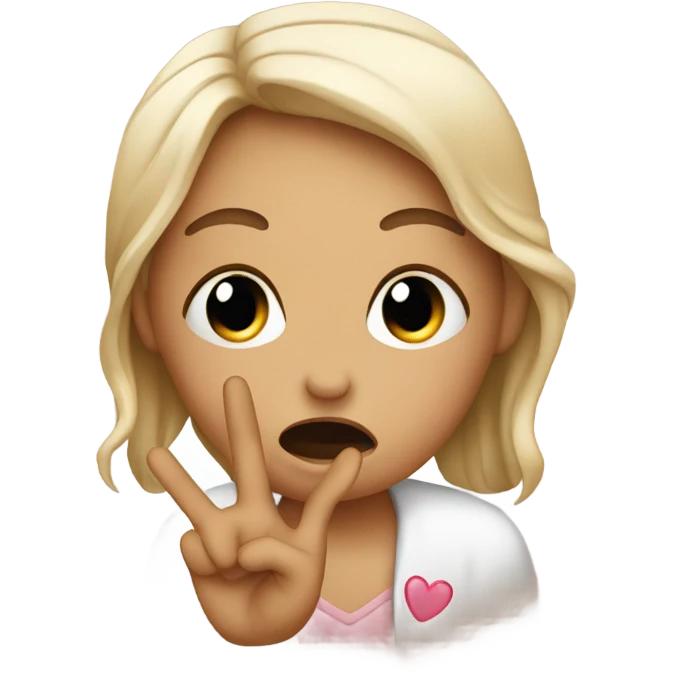 Blushing crying face with kissy lips holding up peace sign  emoji