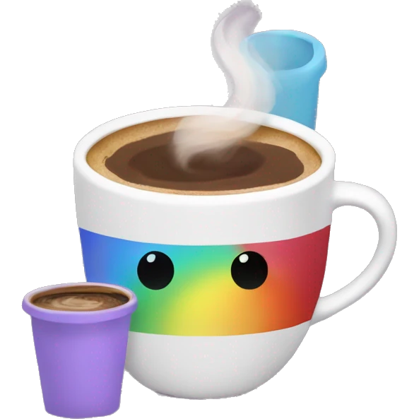 Rainbow coffee cup with hot coco and no face emoji