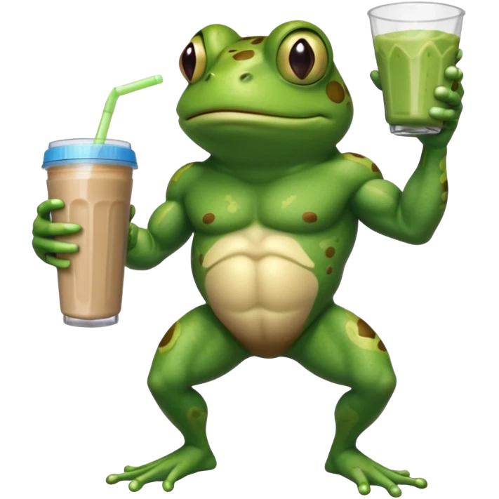 crazy muscular frog drinking protein shake emoji