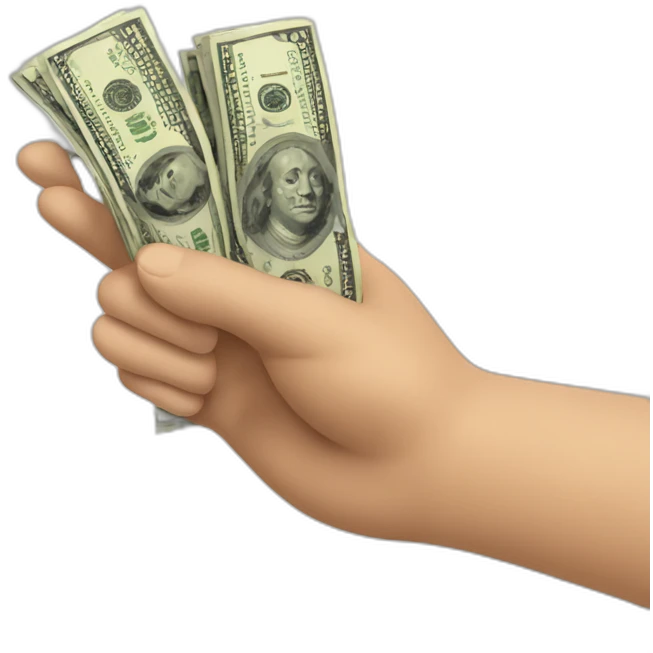 a hand with a lot of dollars emoji