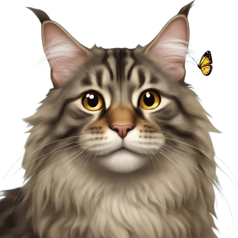 Maine Coon with a stupid face and butterfly on his nose emoji
